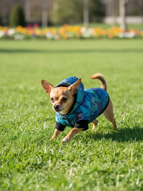 kurtka pikowana dla psa z kapturem blue leafs kurtka pikowana dla psa z kapturem blue leafs