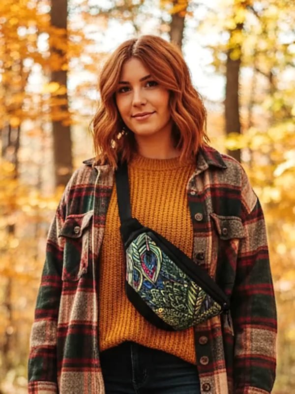 mała nerka welurowa "liściasta dżungla mini"