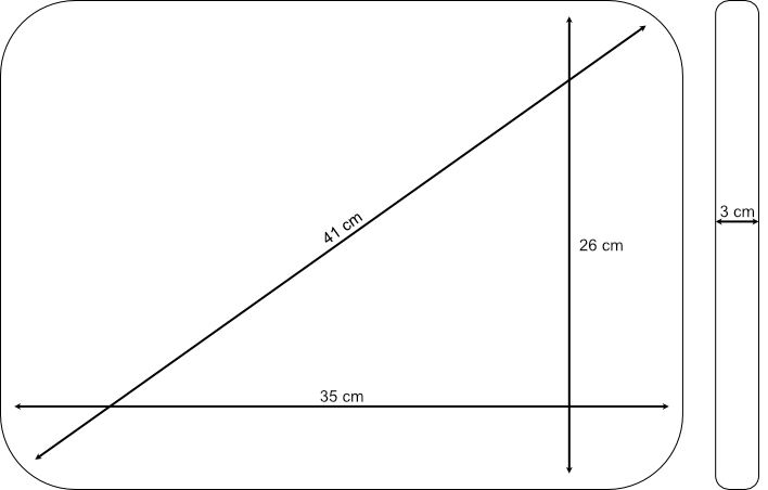 szczegółowe wymiary etui na laptopa na grafice